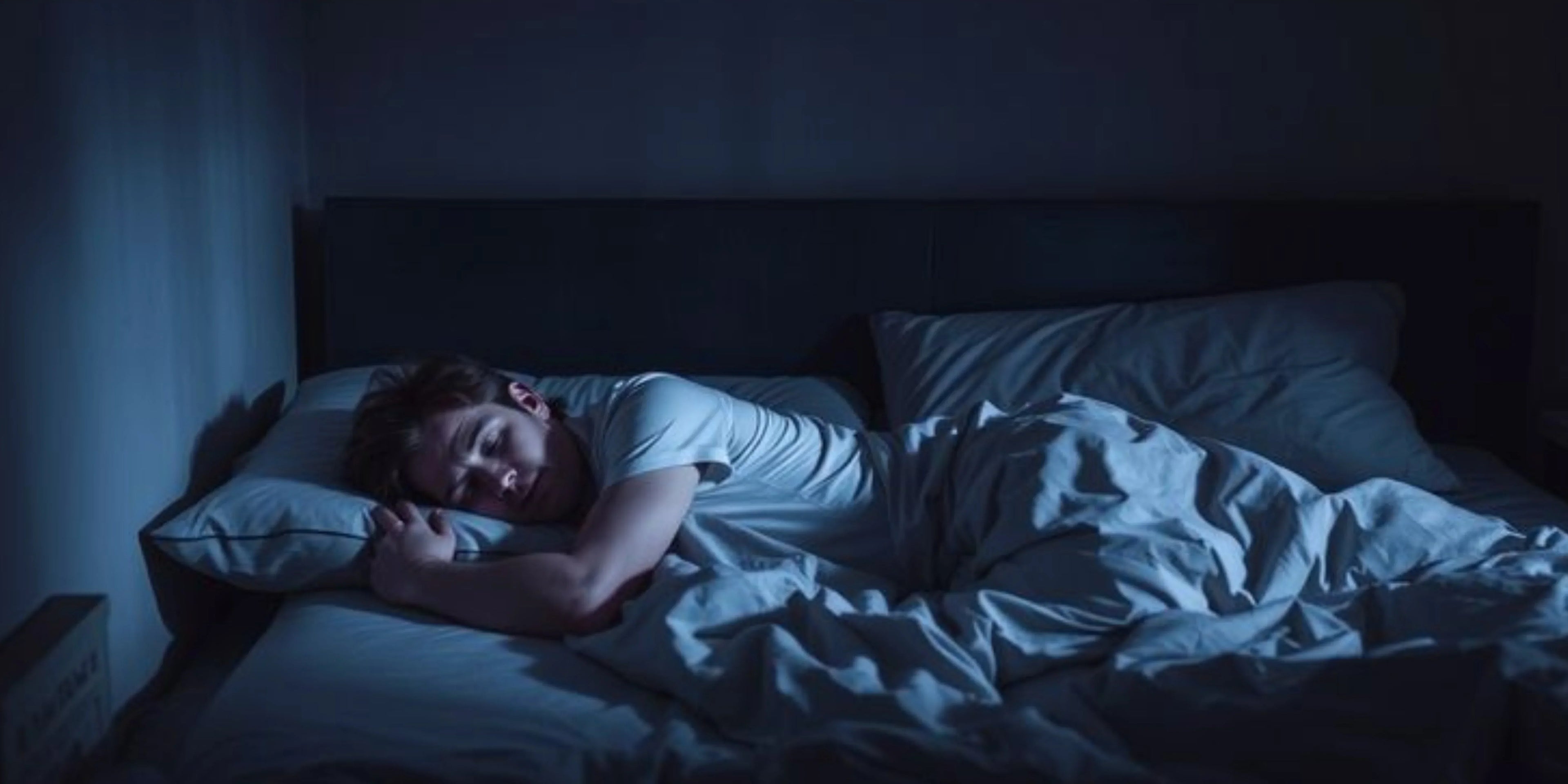 Homme qui dors avec une couverture pondérée Image