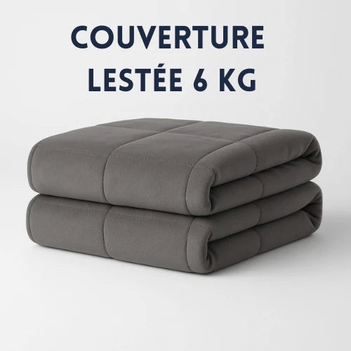 Couverture lestée 6 kg grise pliée sur un fond blanc Image