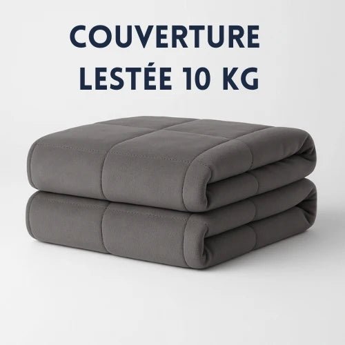 Couverture lestée 10 kg grise pliée sur un fond blanc Image