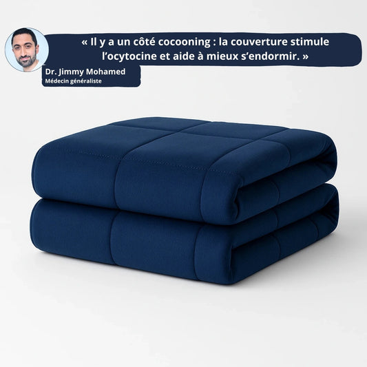 Couverture lestée de 5 kg bleue pliée