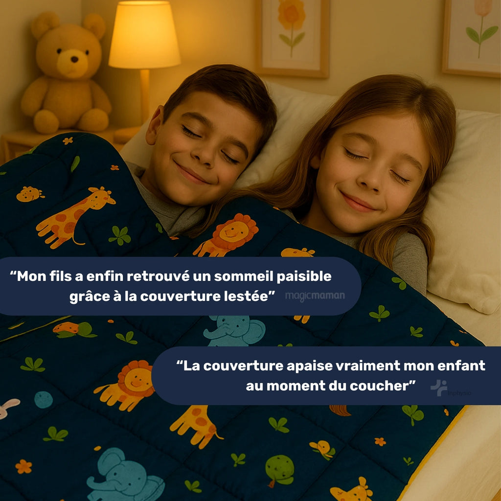 Deux enfants qui dors avec couette lestée de 3 kg